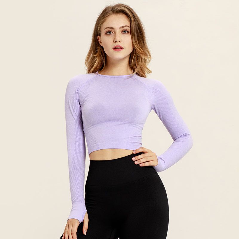 Vital Seamless Long Sleeve Crop Top Thumb Hole Fitted Gym Top Shirt