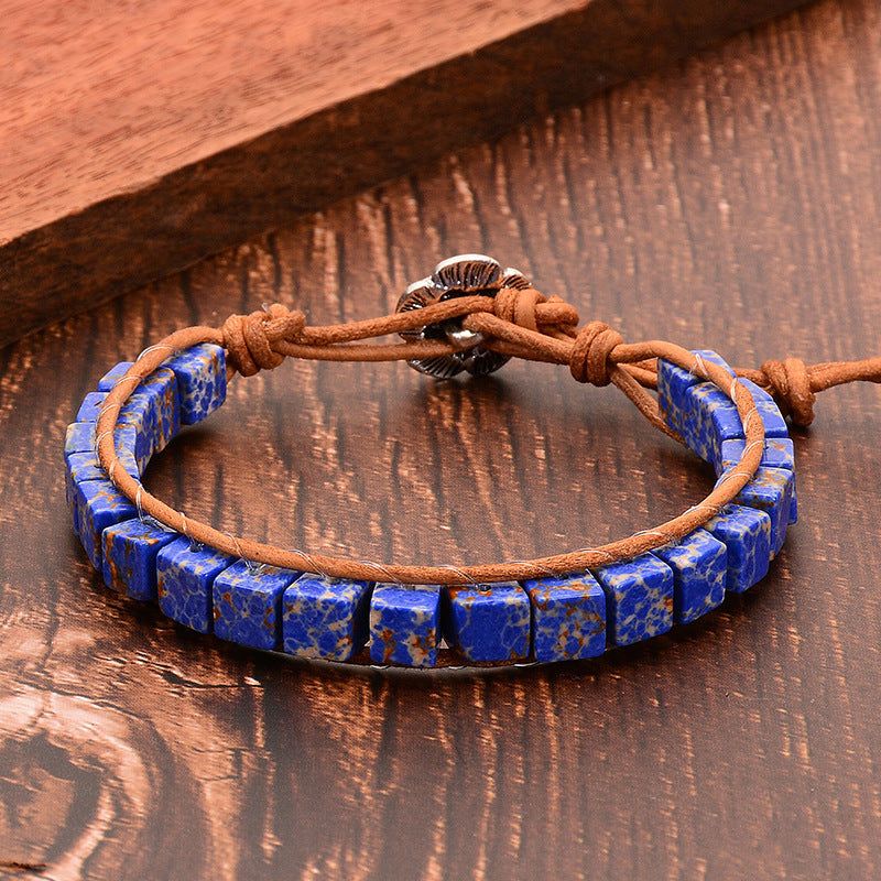 Hand Wound Natural Stone Lotus Buttonhead Yoga Bracelet