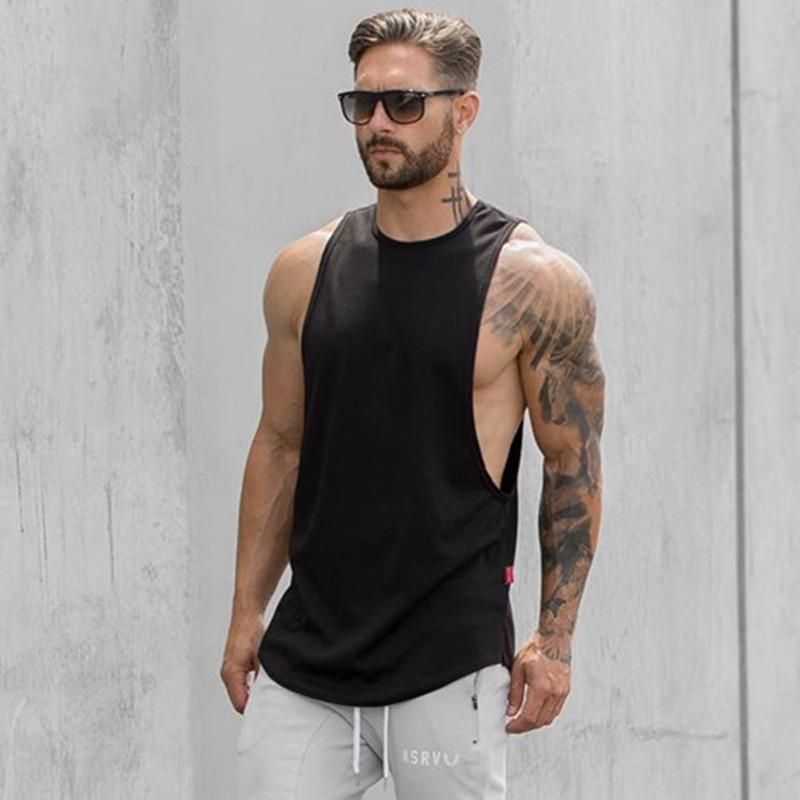 Men's Long Tank Muscle Workout T-Shirt