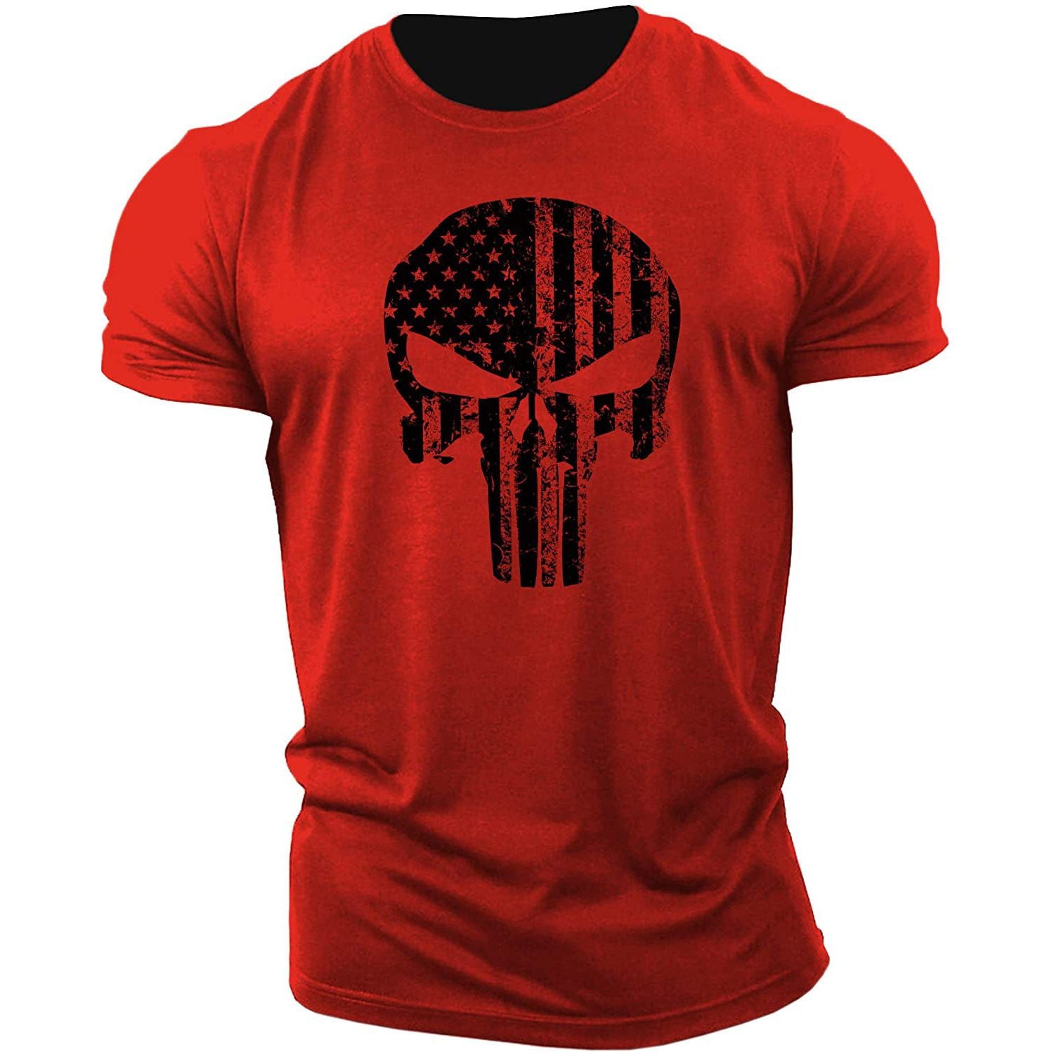 Men's Skull Workout Short Sleeve Cotton T-shirt