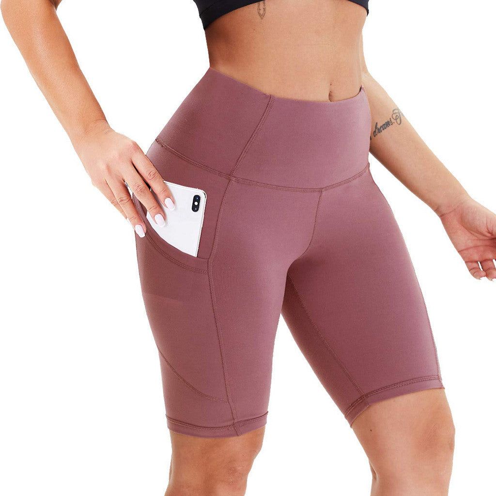 Double Side Pocket Sports Tights Yoga Shorts Five-Point Pants