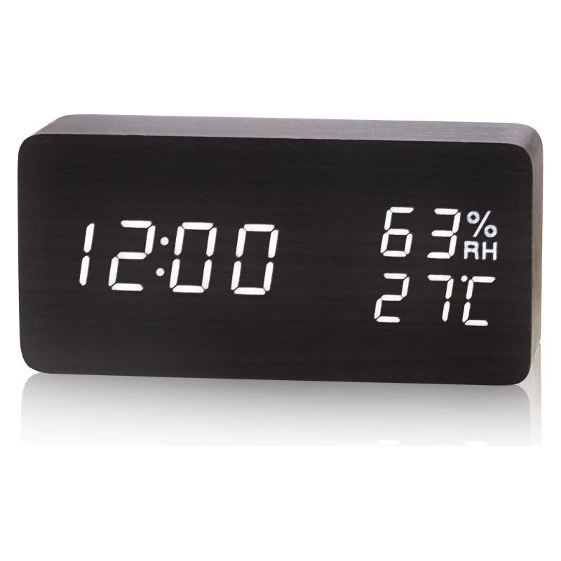 Room Humidity Led Luminous Alarm Wooden Clock