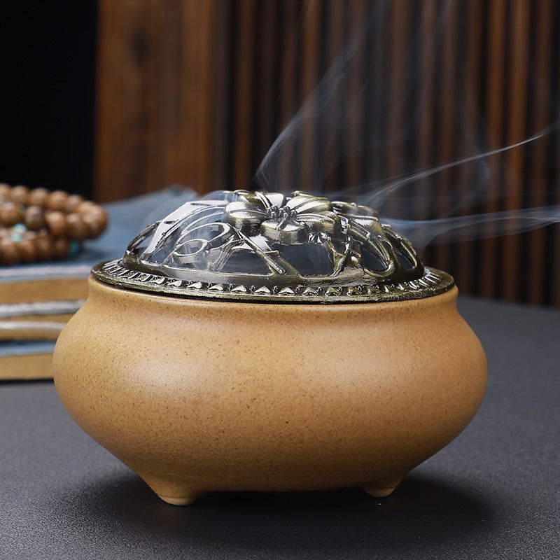 Copper Lid Ceramic Wire Incense Burner