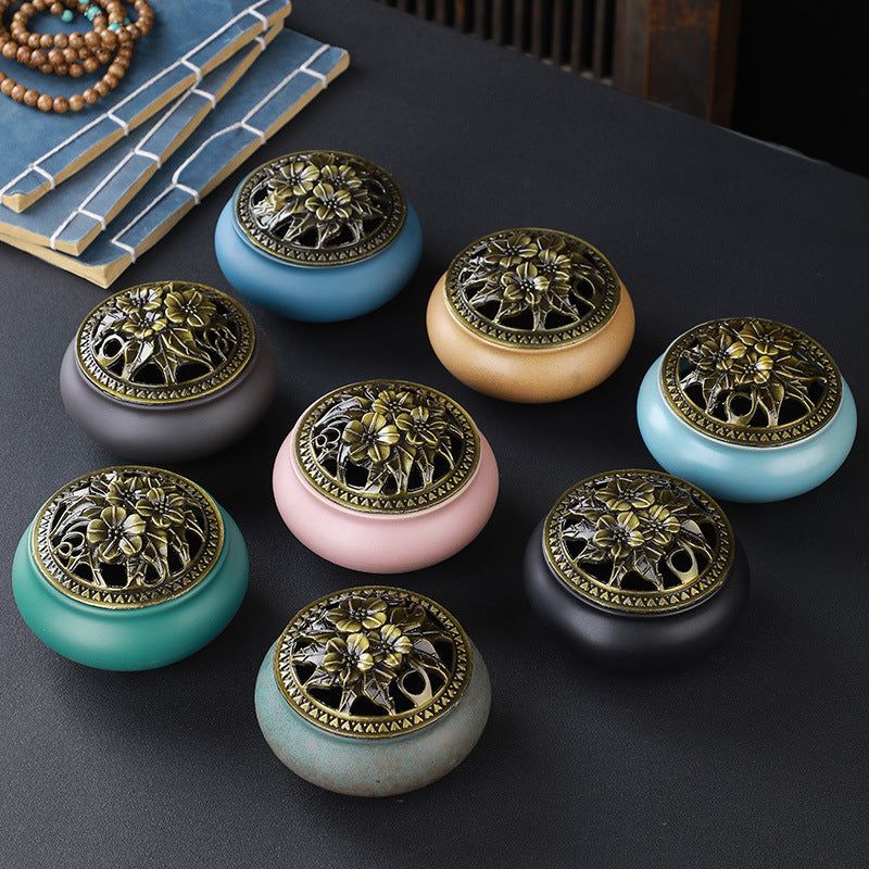 Copper Lid Ceramic Wire Incense Burner