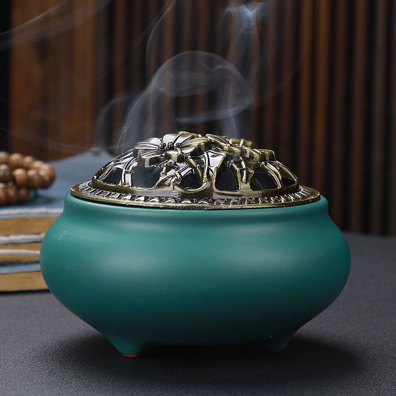 Copper Lid Ceramic Wire Incense Burner