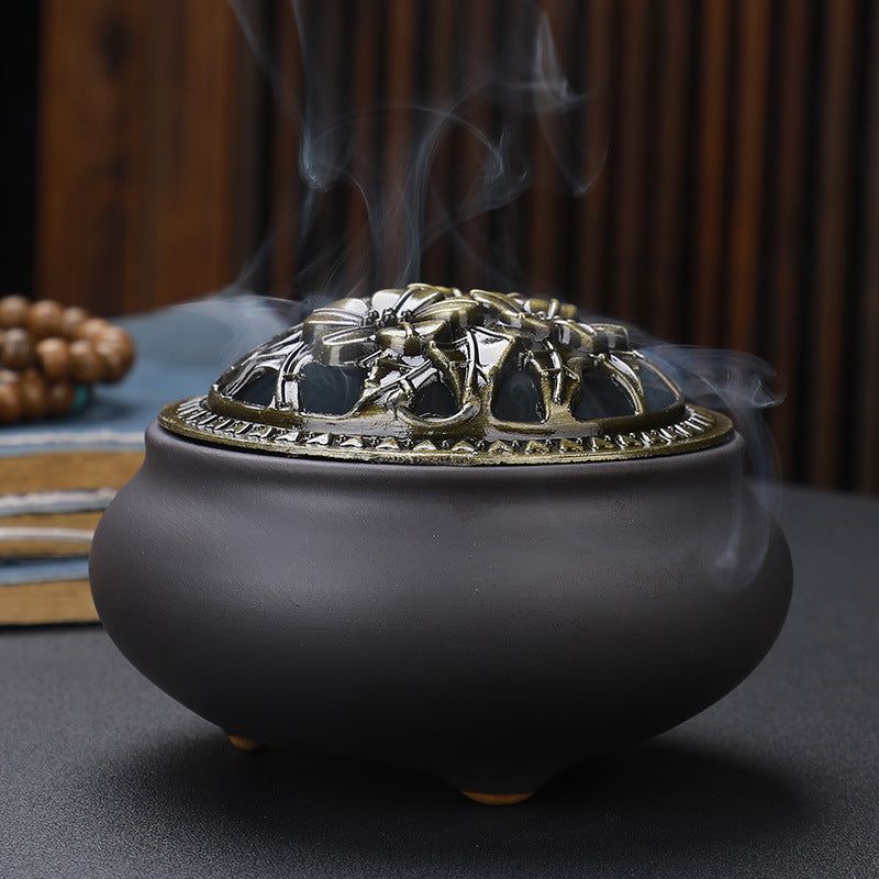 Copper Lid Ceramic Wire Incense Burner