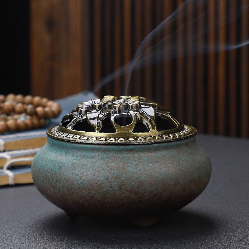 Copper Lid Ceramic Wire Incense Burner