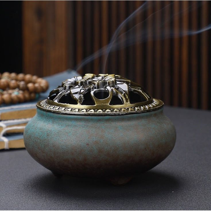 Copper Lid Ceramic Wire Incense Burner