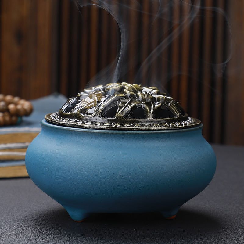 Copper Lid Ceramic Wire Incense Burner