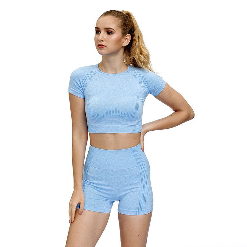 Quick-Drying Short-Sleeved Cross-Border Seamless Yoga Clothes High Waist Sports