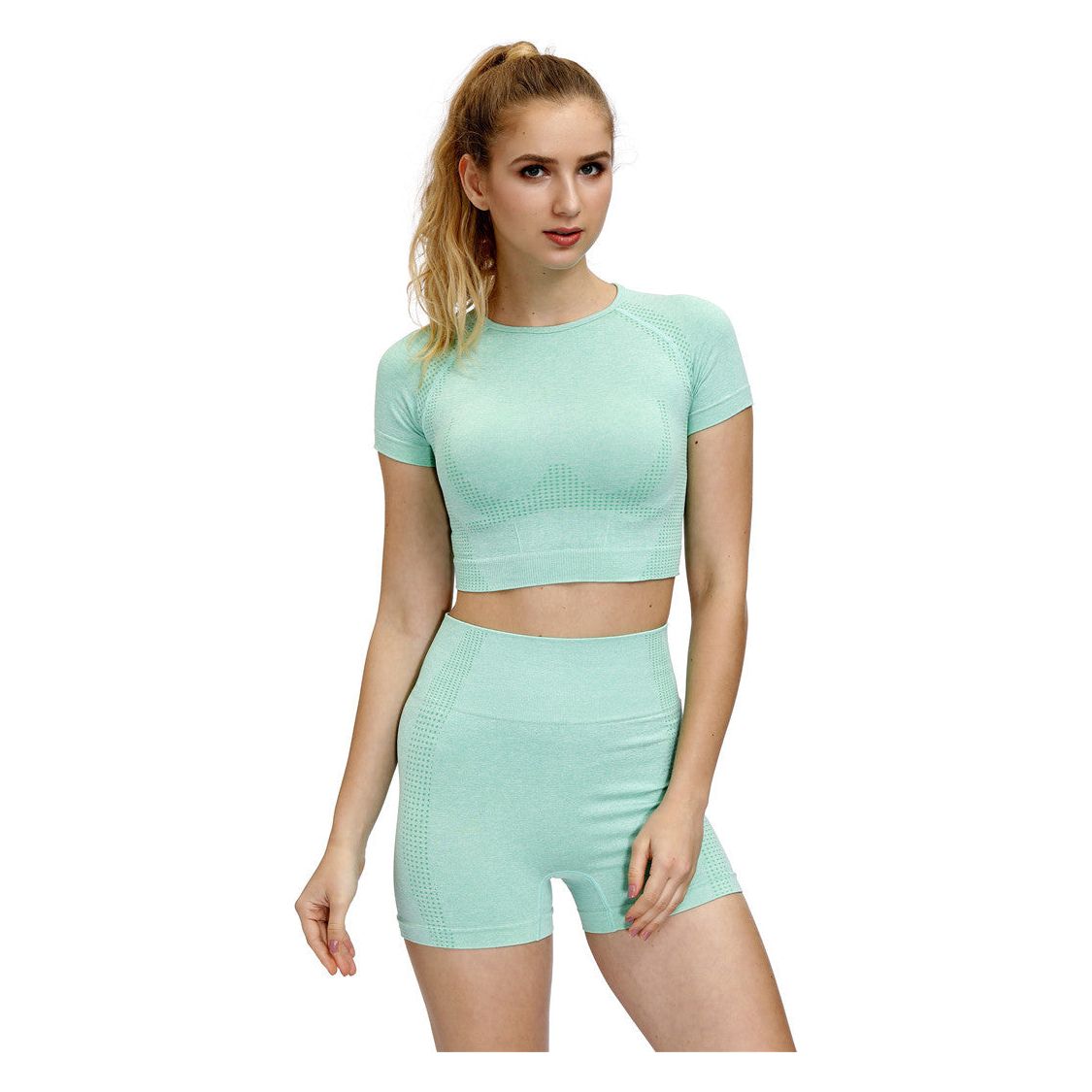 Quick-Drying Short-Sleeved Cross-Border Seamless Yoga Clothes High Waist Sports