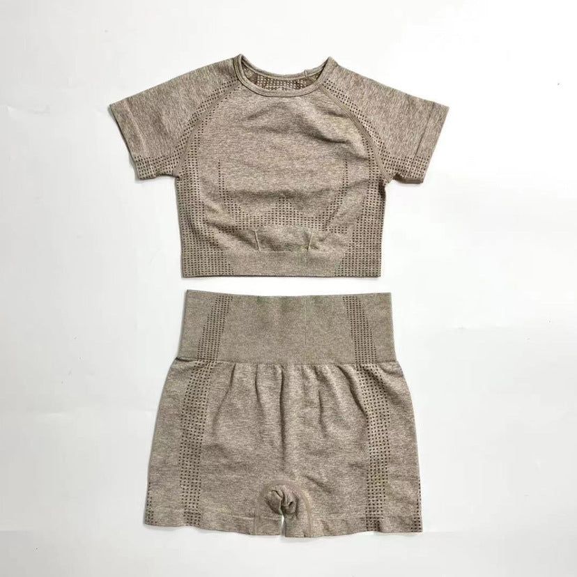 Quick-Drying Short-Sleeved Cross-Border Seamless Yoga Clothes High Waist Sports