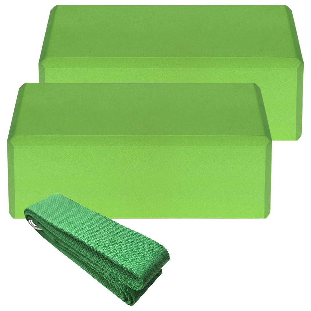 Indoor 2pcs EVA Yoga Blocks + Free Cotton Yoga Strap