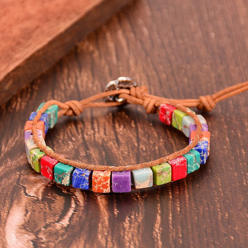 Hand Wound Natural Stone Lotus Buttonhead Yoga Bracelet