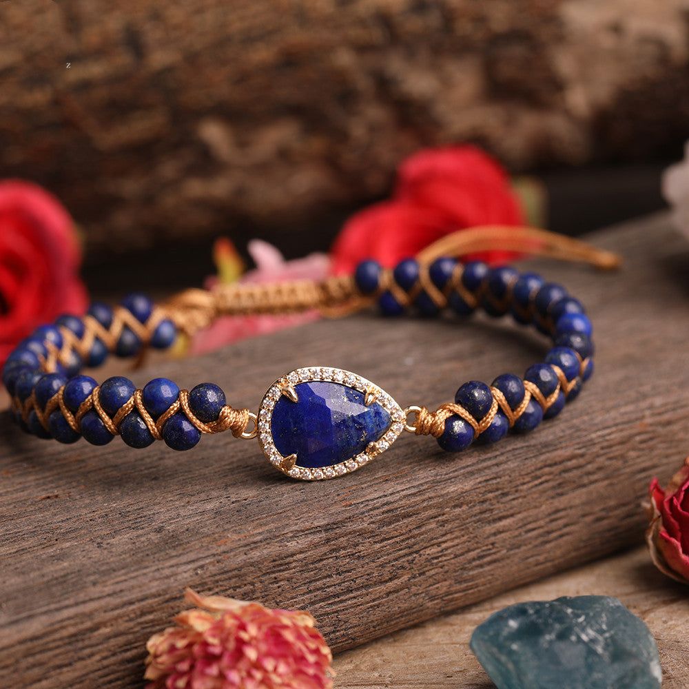 Natural Stone Heart Charm Beaded Yoga Bracelet