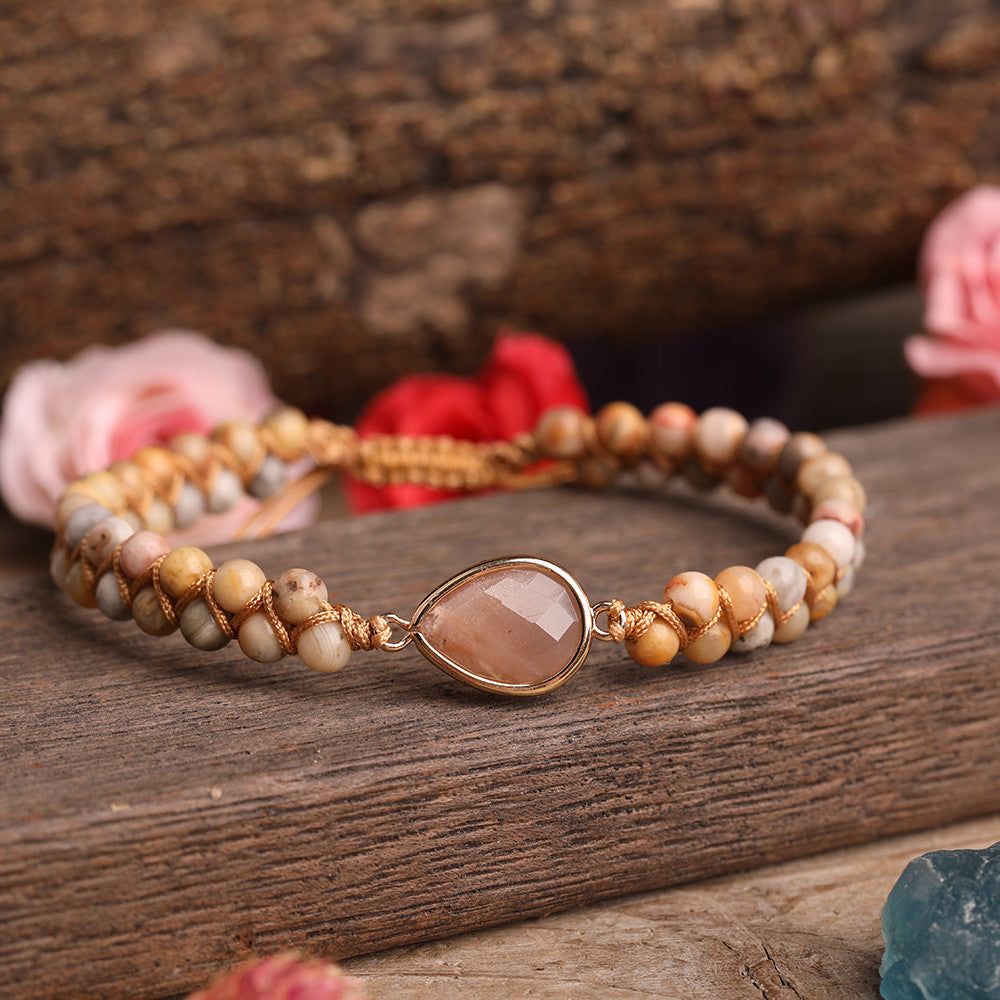 Natural Stone Heart Charm Beaded Yoga Bracelet