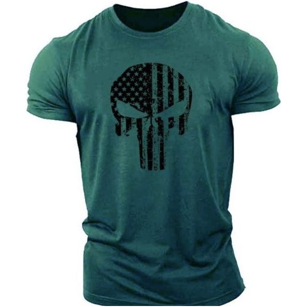 Men's Skull Workout Short Sleeve Cotton T-shirt