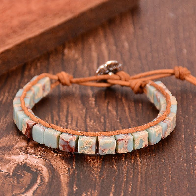Hand Wound Natural Stone Lotus Buttonhead Yoga Bracelet