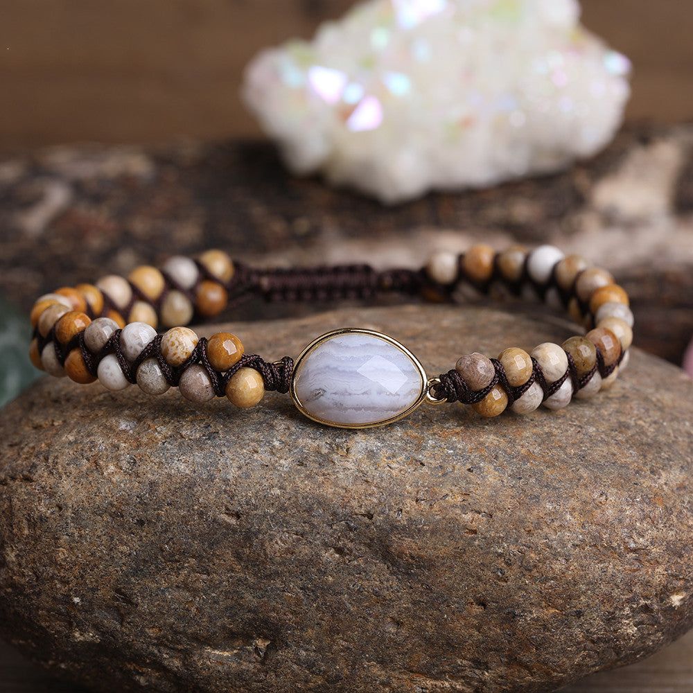 Natural Stone Heart Charm Beaded Yoga Bracelet