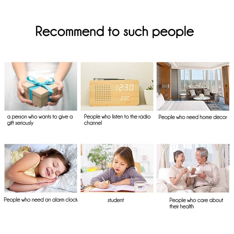 Led Digital Wood Clock Radio Alarm Clock