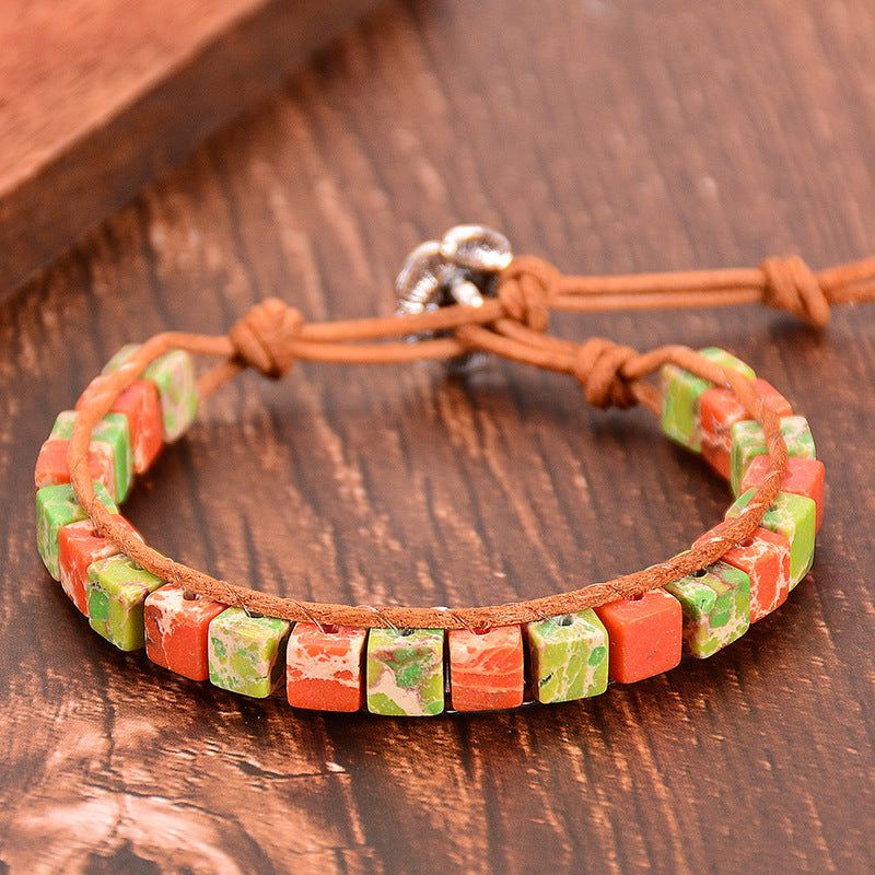 Hand Wound Natural Stone Lotus Buttonhead Yoga Bracelet