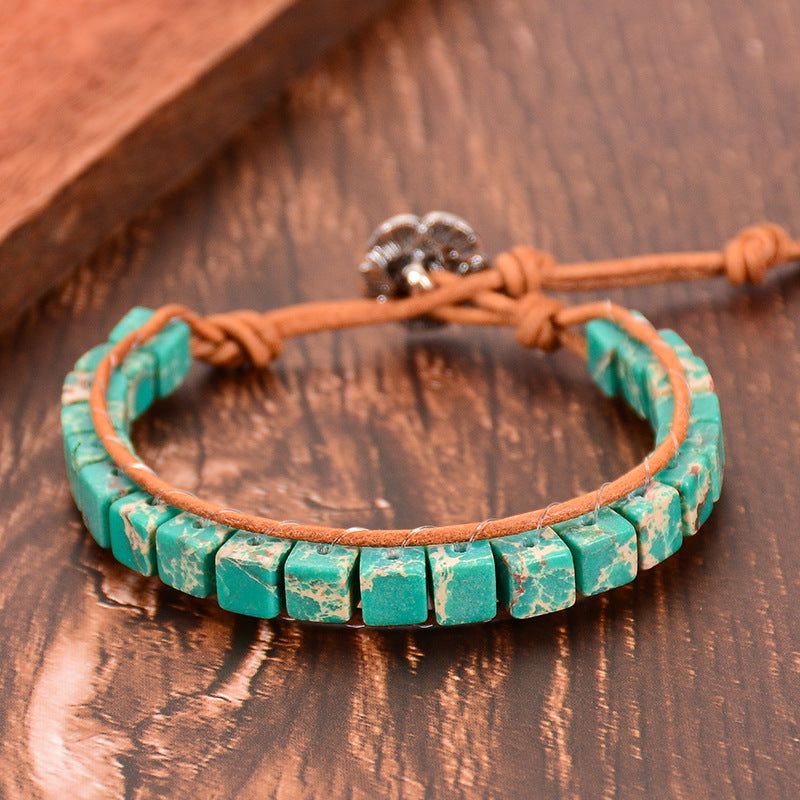 Hand Wound Natural Stone Lotus Buttonhead Yoga Bracelet