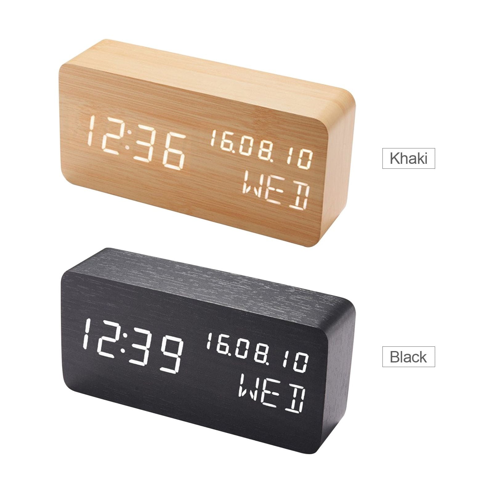 Wooden LED Alarm Clock with Voice Control Adjustable