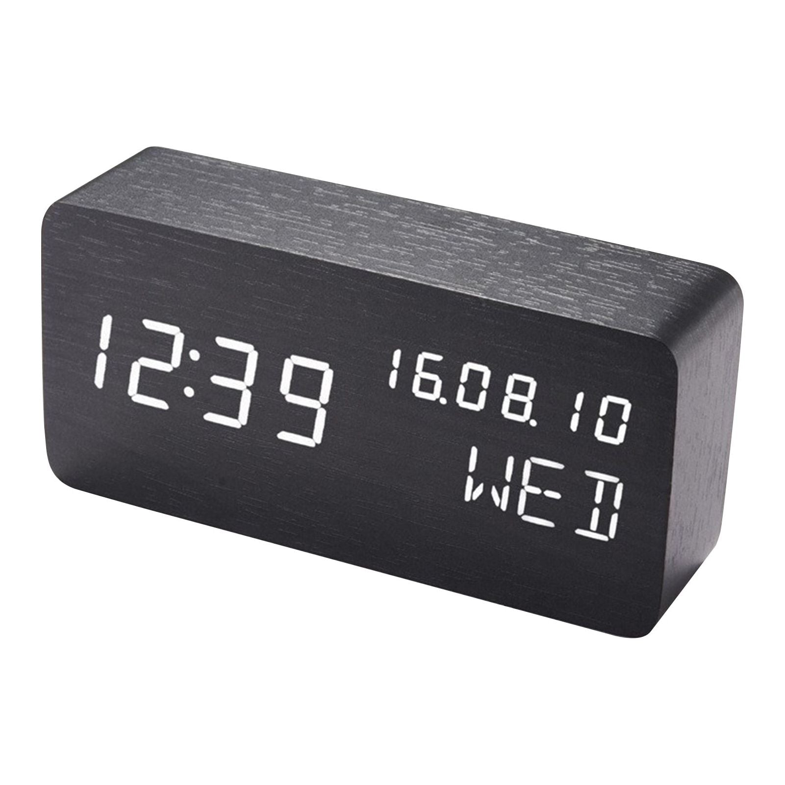 Wooden LED Alarm Clock with Voice Control Adjustable