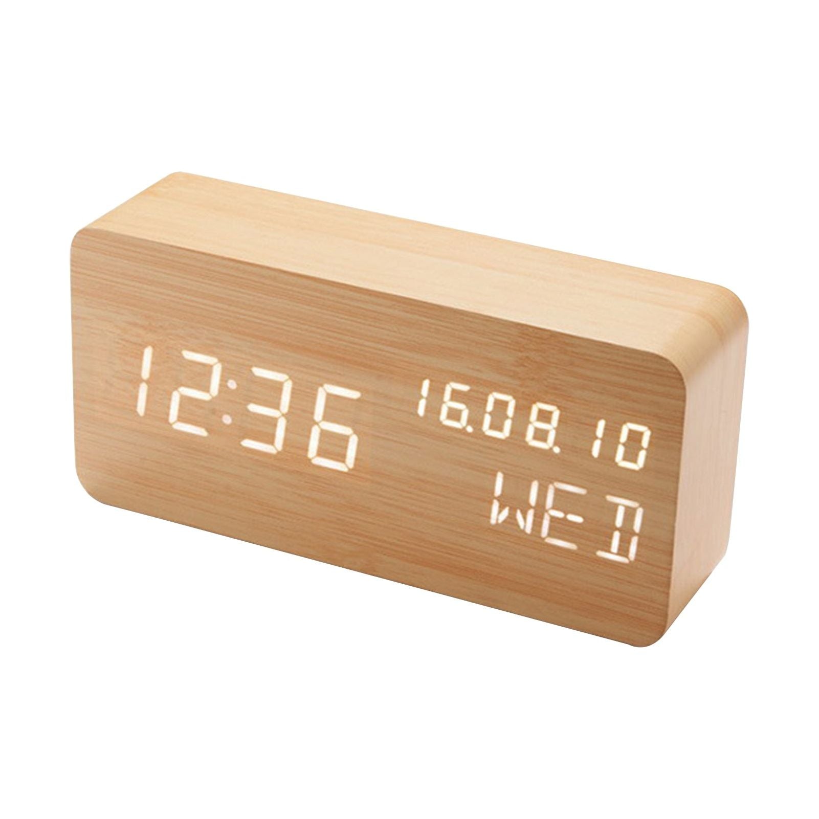 Wooden LED Alarm Clock with Voice Control Adjustable