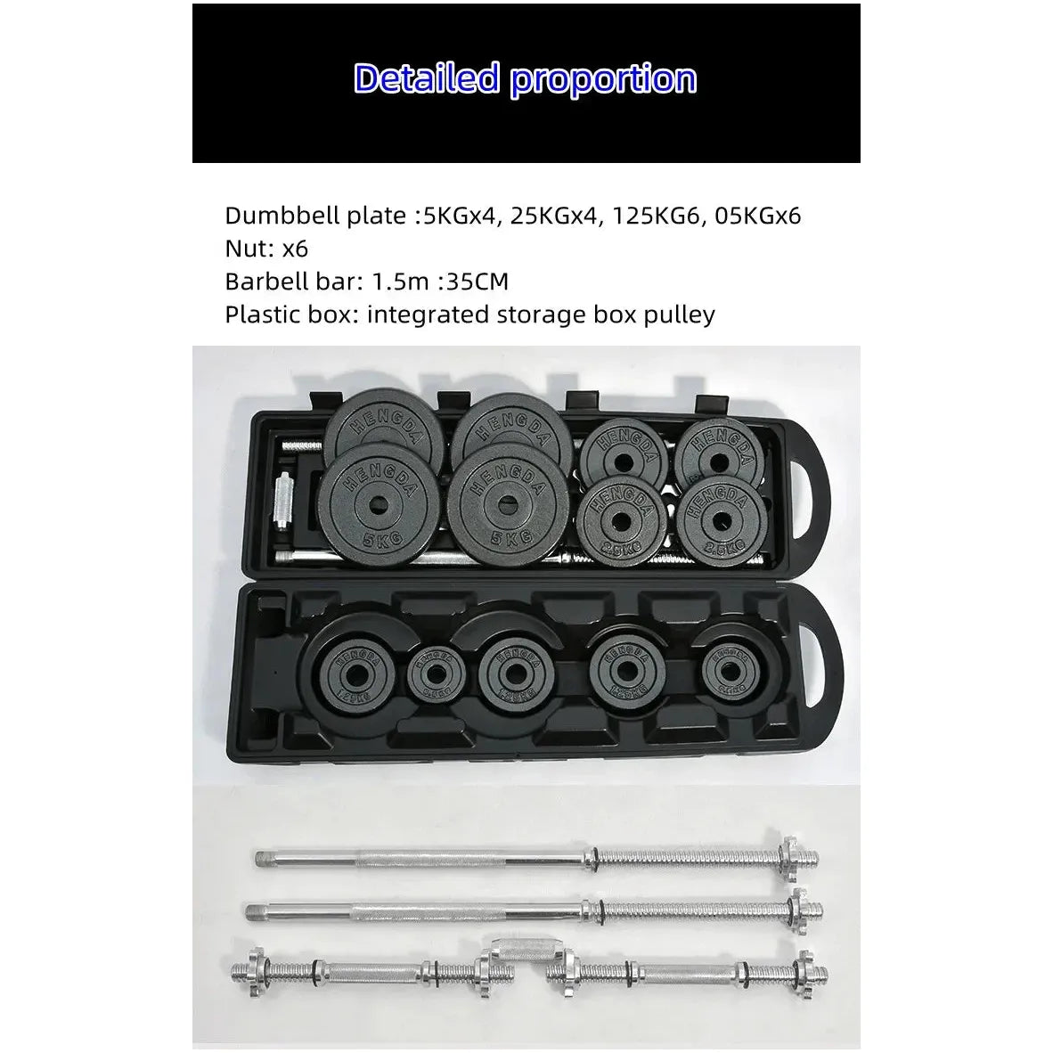 Gym Fitness Barbel Dumbbell Weights 50 Kg Chrome Set