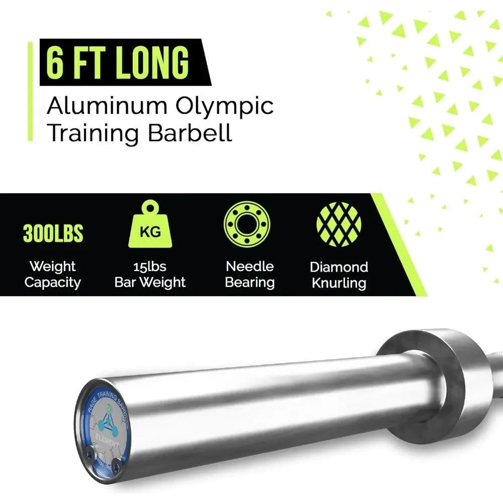 Training Barbell (6FT) (15 Pound Weight) (300 LBS Capacity), Home Gym Fitness Equipment, Strength Training Workout Bar