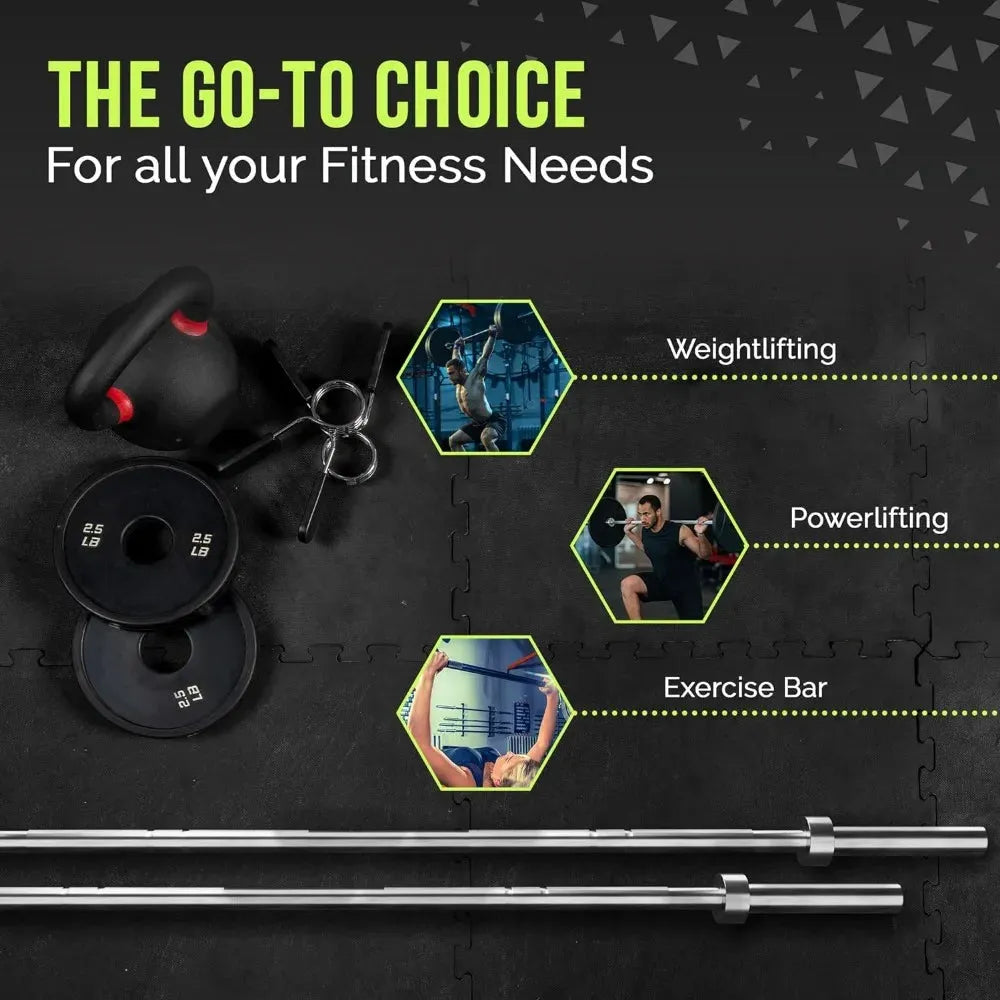 Training Barbell (6FT) (15 Pound Weight) (300 LBS Capacity), Home Gym Fitness Equipment, Strength Training Workout Bar