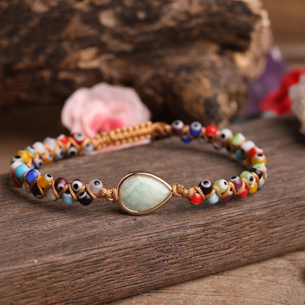 Natural Stone Heart Charm Beaded Yoga Bracelet