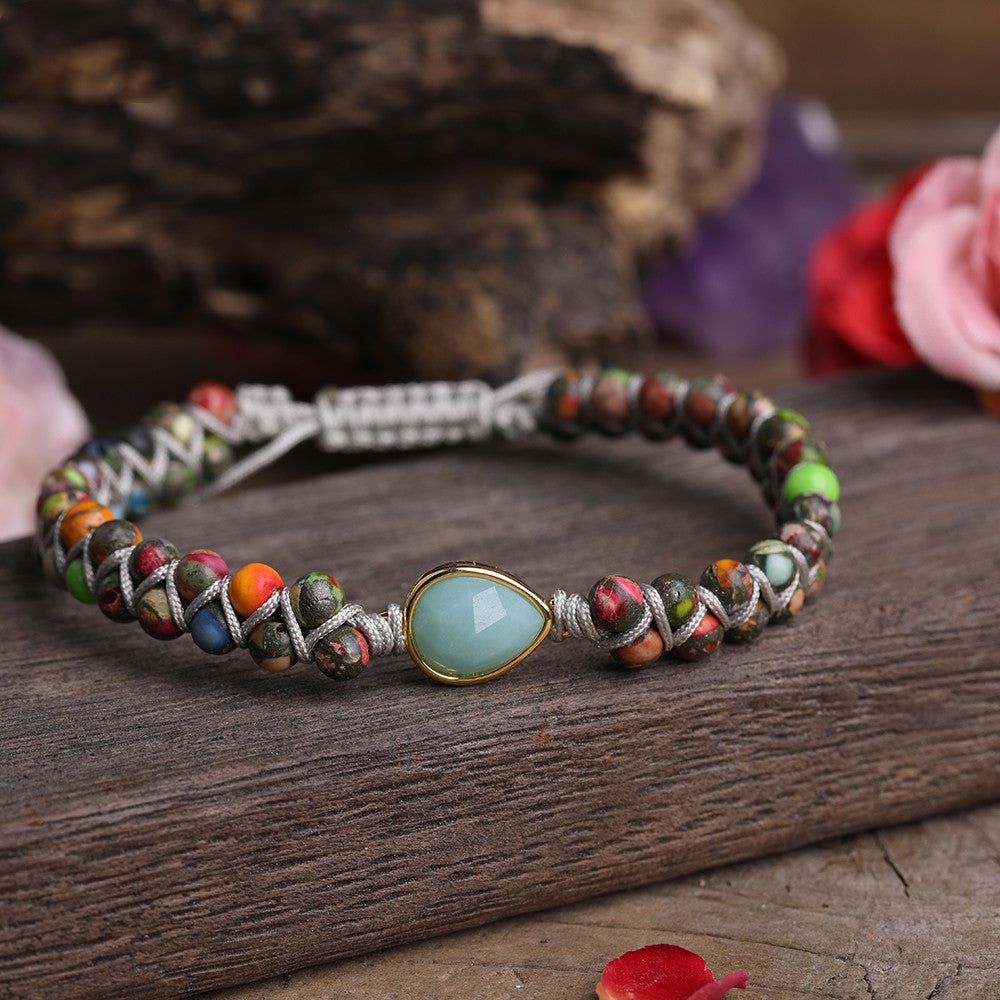 Natural Stone Heart Charm Beaded Yoga Bracelet