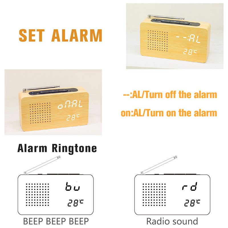 Led Digital Wood Clock Radio Alarm Clock