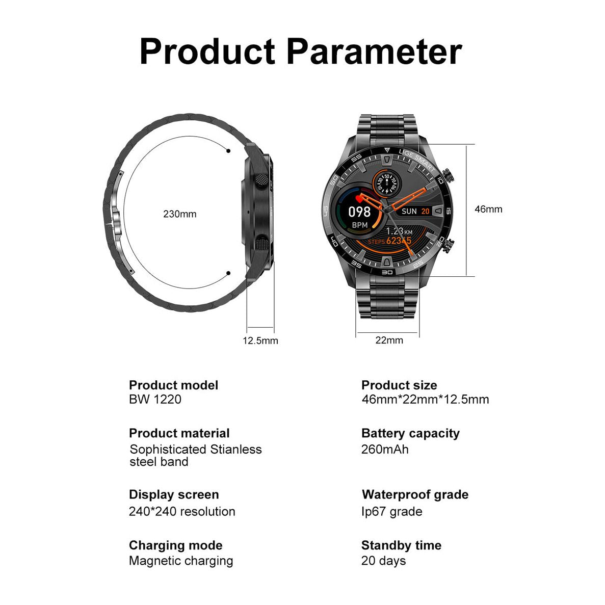 LIGE BW0189 PRO IP67 Waterproof Sports Fitness Watch