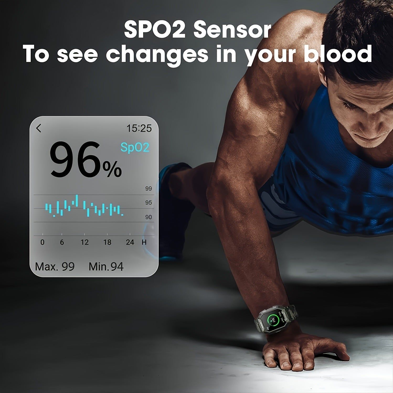 Military Smart Watch For Men 5ATM Fitness Tracker With Blood Pressure; Heart Rate; Blood Oxygen Monitor