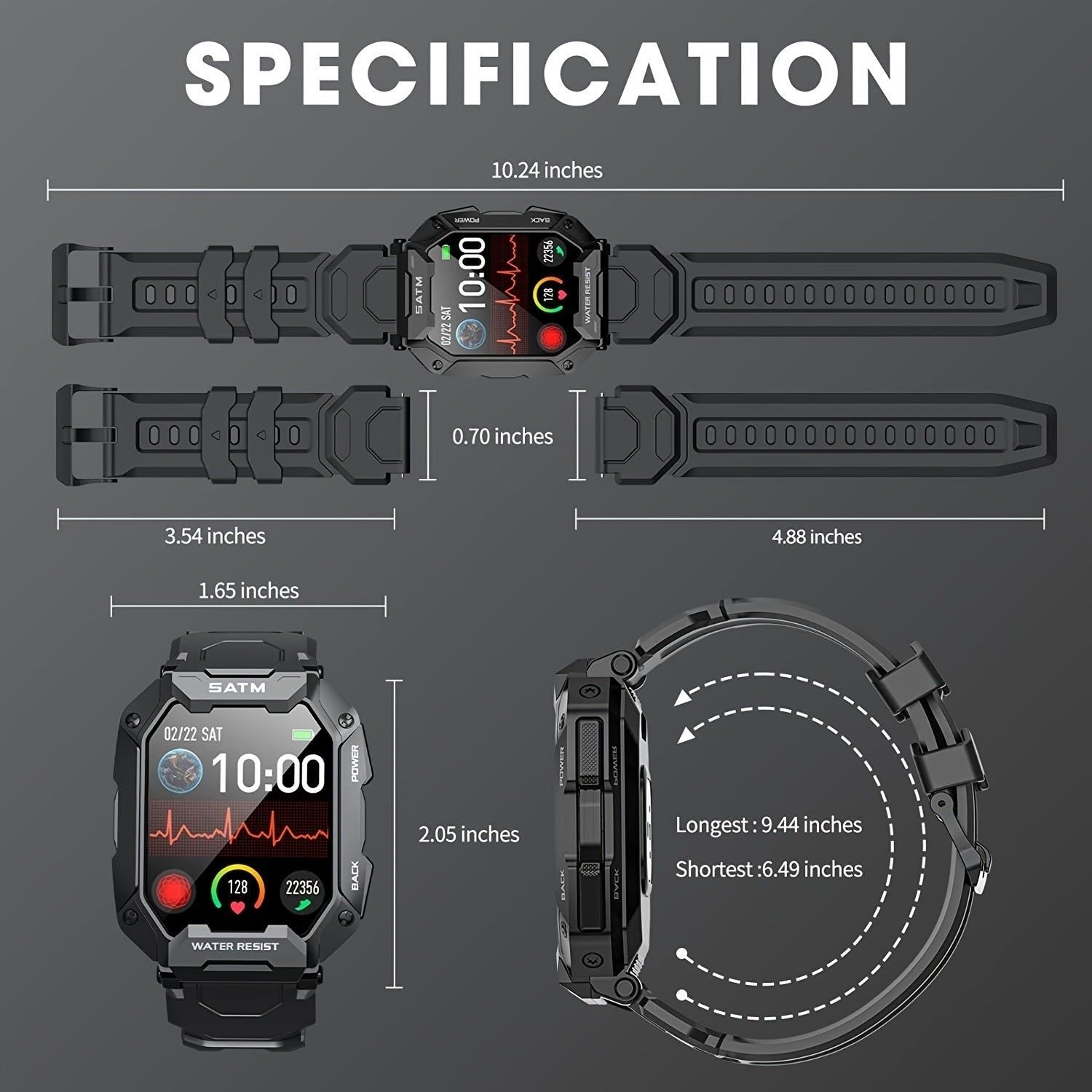 Military Smart Watch For Men 5ATM Fitness Tracker With Blood Pressure; Heart Rate; Blood Oxygen Monitor