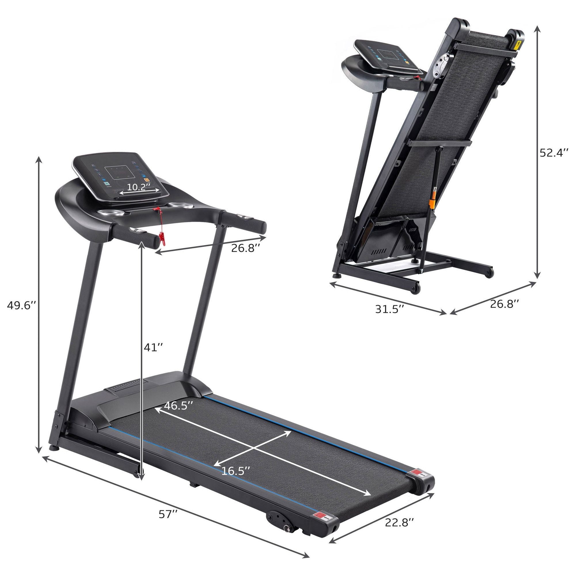Electric Motorized Treadmill with Audio Speakers; Max. 10 MPH