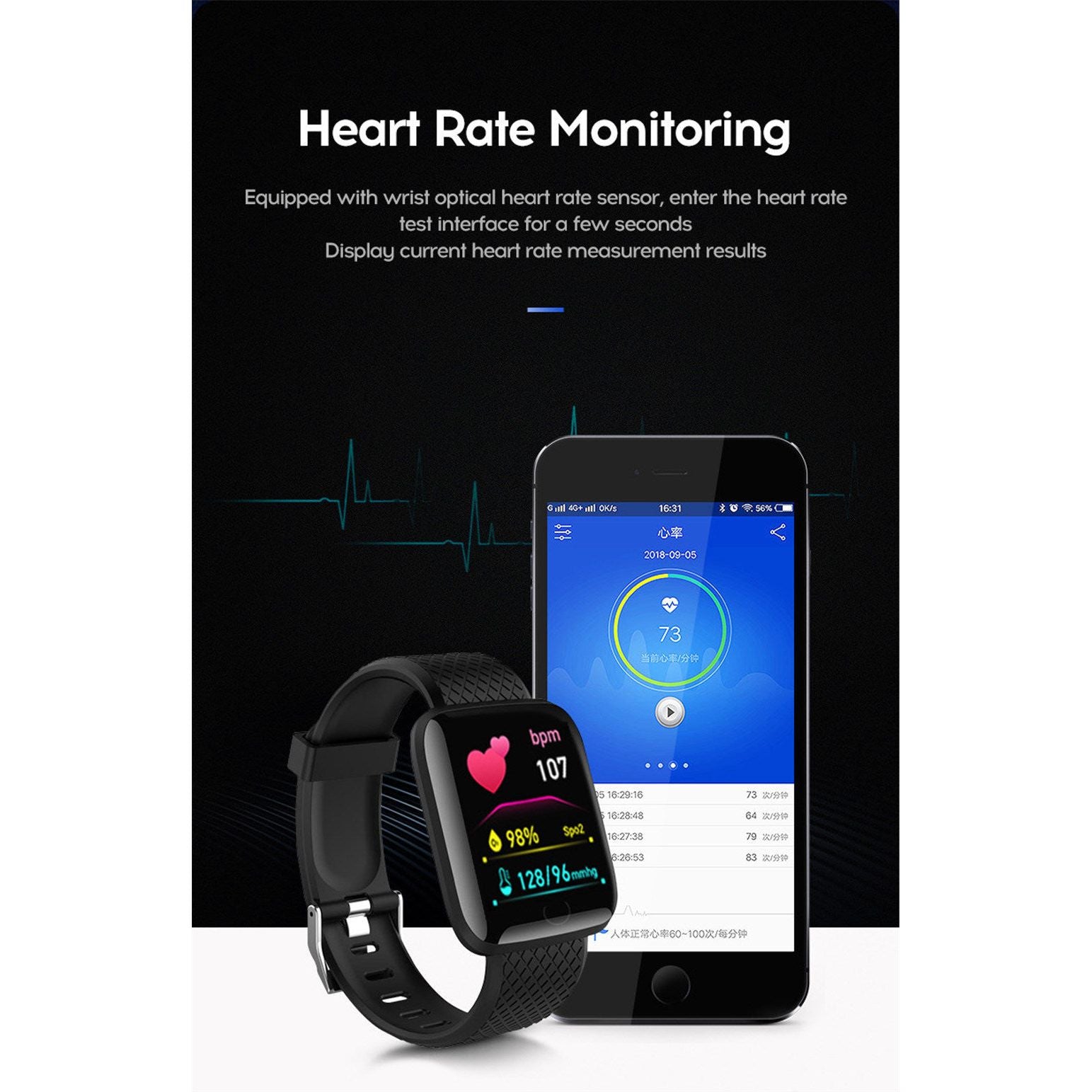 Smart Watch Heart Rate Sleep Monitoring Blood Pressure Fitness Tracker For Android IOS