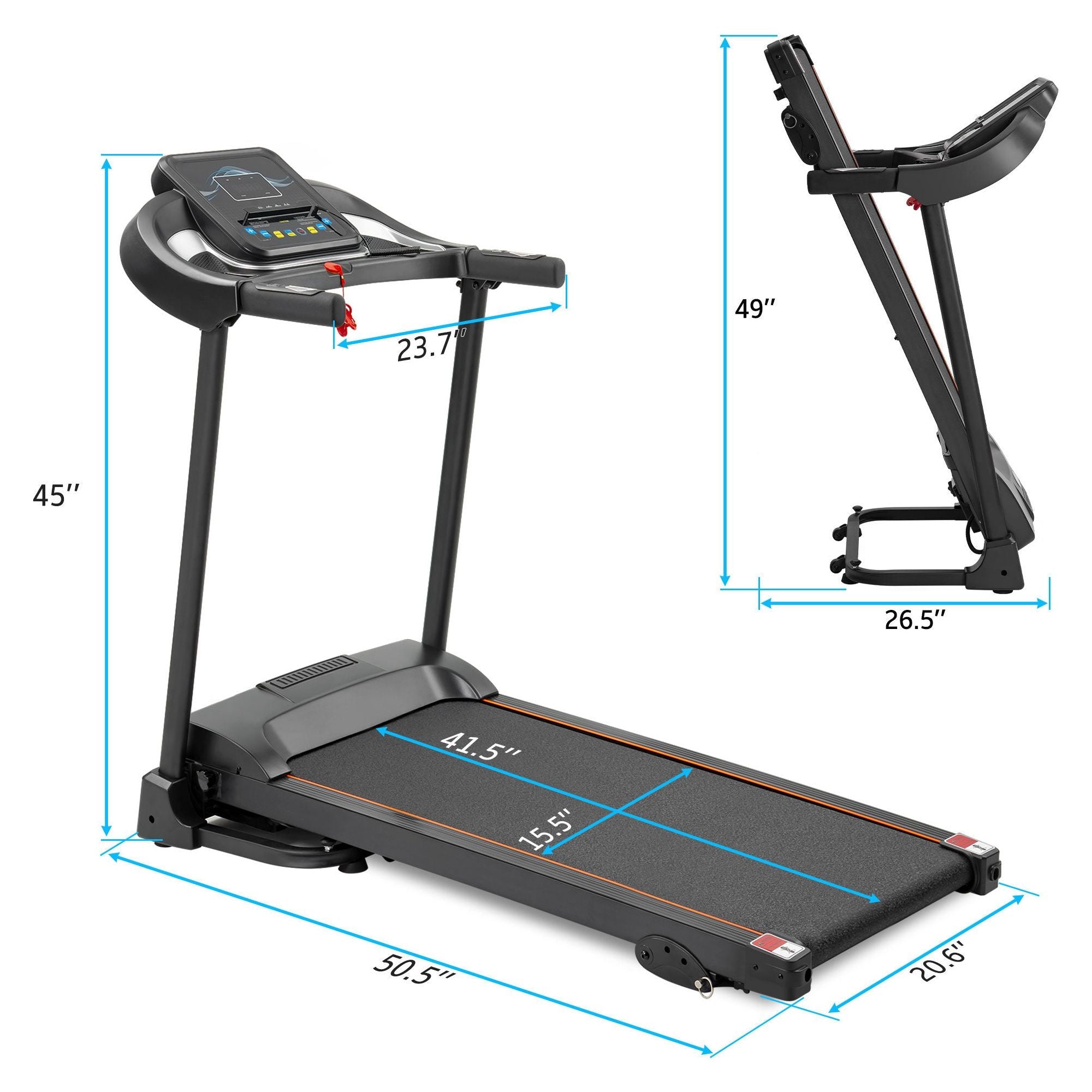 Motorized Running Jogging Machine with Audio Speakers and Incline Adjuster