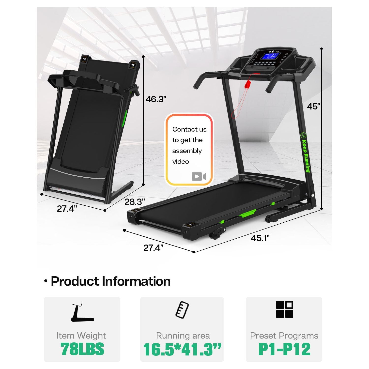 FYC Folding 3.5HPTreadmill for Home 330LBS Weight Capacity