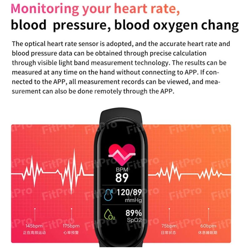 M6 Smart Bracelet Fitness Smart Wristband  Sports Tracker