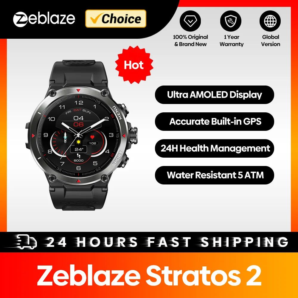 2 GPS AMOLED Display 24h Health Monitor 5 ATM Long Battery Life Smart Watch