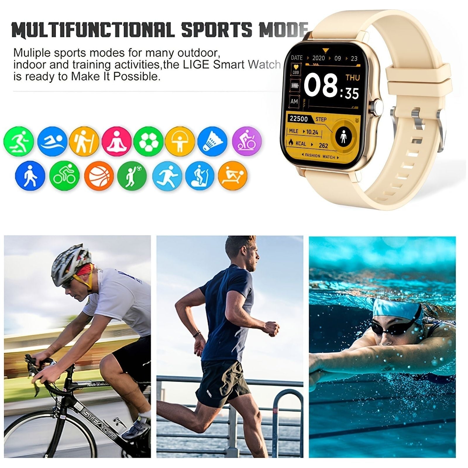 Fitness Tracker Heart Rate Blood Pressure Waterproof Smart Watch