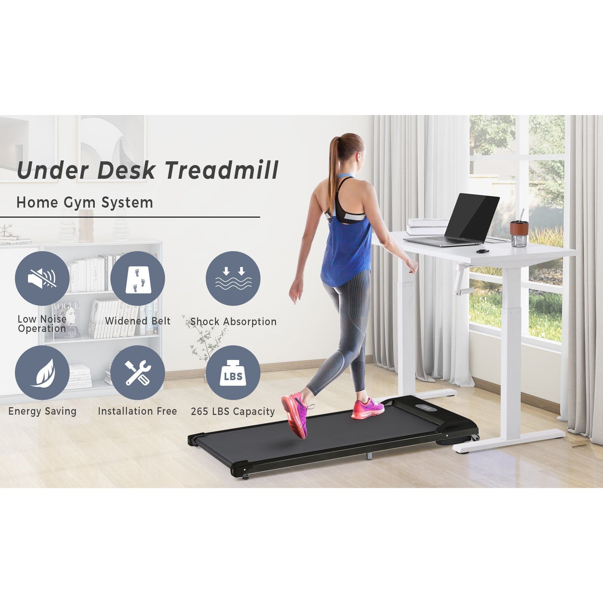 2 in 1 Under Desk Electric Treadmill 2.5HP; Bluetooth APP and speaker;  Remote Control;  Display