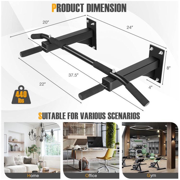 Wall Mounted Multi-Grip Pull Up Bar with Foam Handgrips