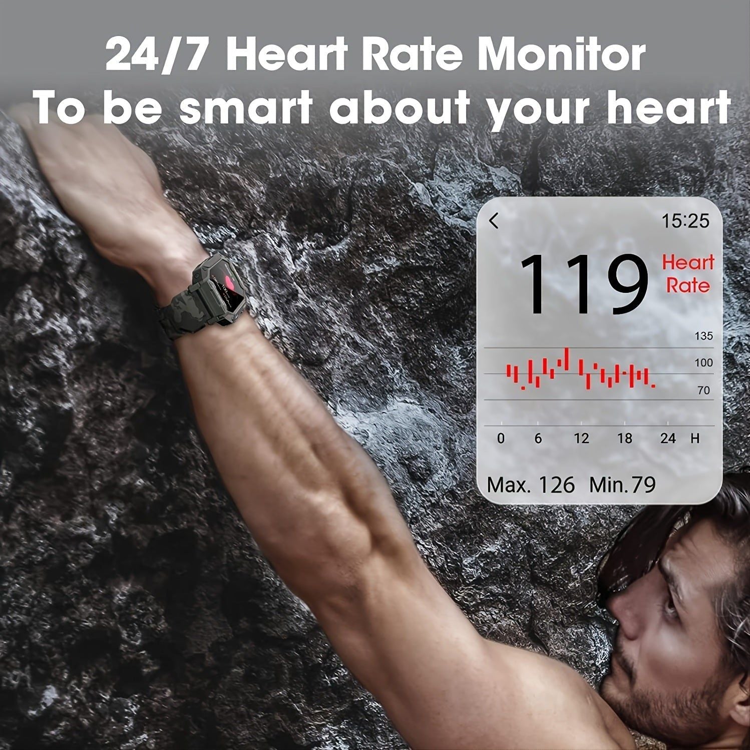 Military Smart Watch For Men 5ATM Fitness Tracker With Blood Pressure; Heart Rate; Blood Oxygen Monitor