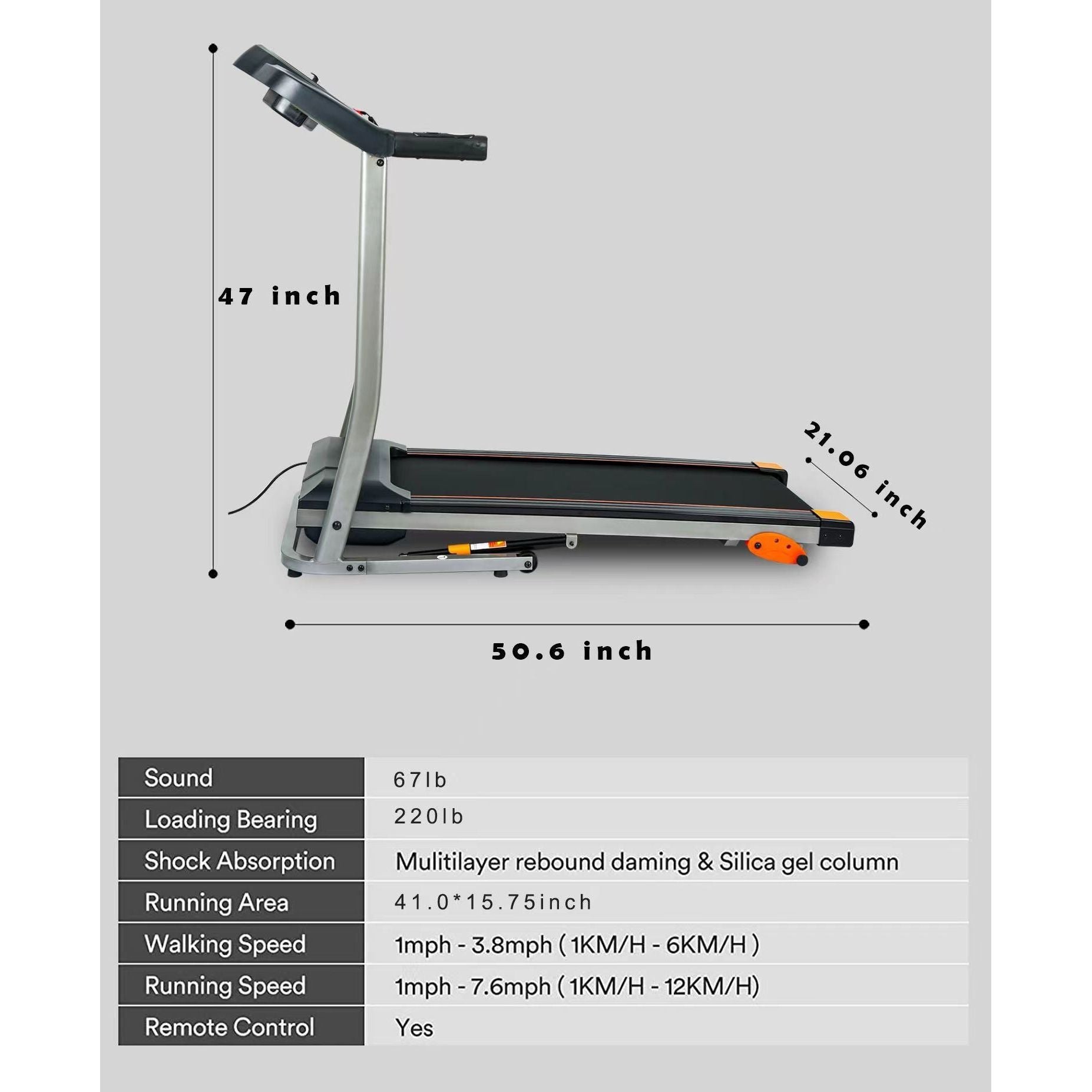 Folding Treadmill 2.5HP 12KM/H, 12 Preset or Adjustable Programs, Bluetooth Connectivity with LCD